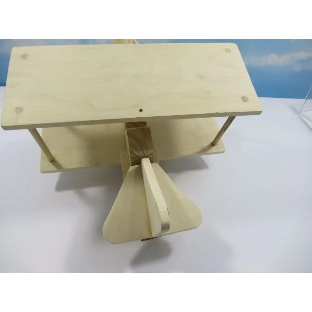 Childrens Handmade‎ Wooden Bi Wing Airplane With Propeller Paintable Plane